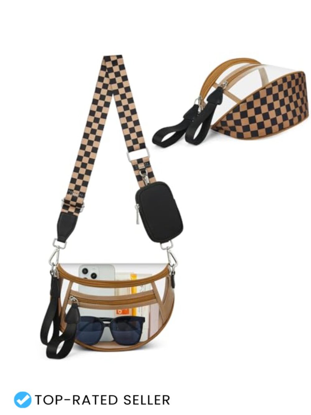 Clear Checkered Crossbody Bag Stadium Approved PVC RFID Pouch